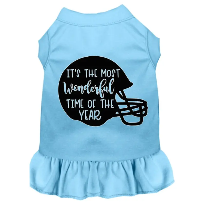 Most Wonderful Time Of The Year (football) Screen Print Dog Dress - Baby Blue