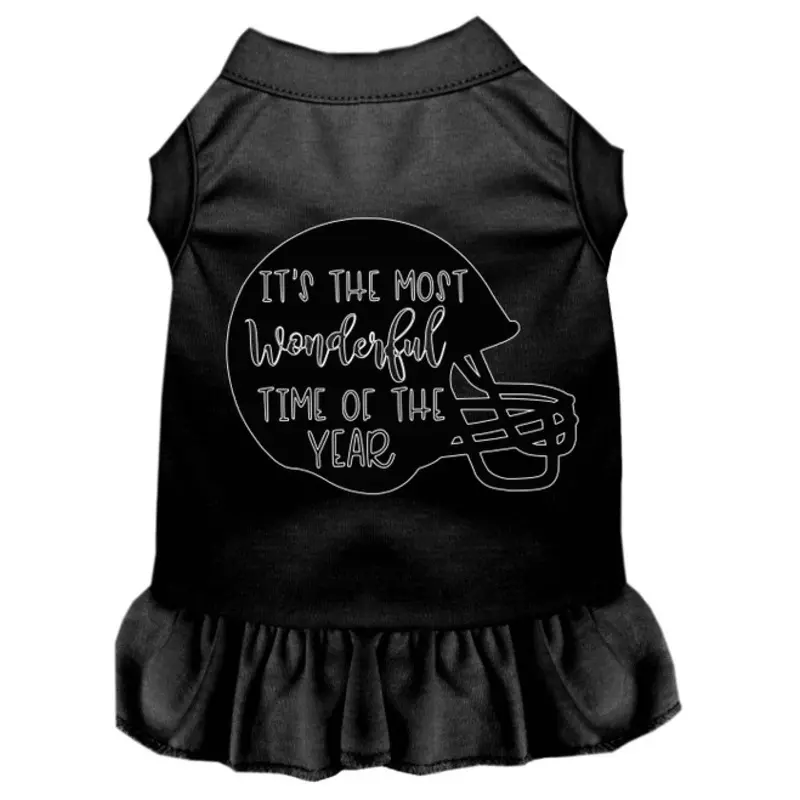 Most Wonderful Time Of The Year (football) Screen Print Dog Dress - Black