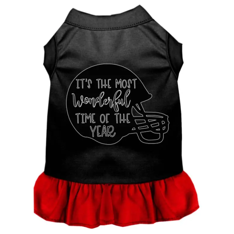 Most Wonderful Time Of The Year (football) Screen Print Dog Dress - Black With Red