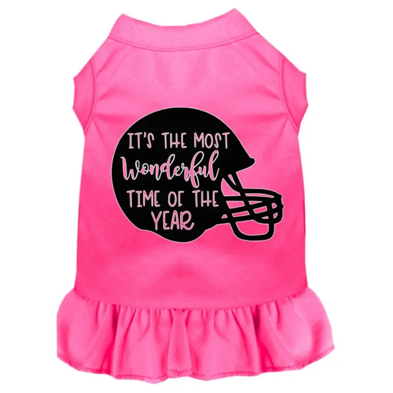 Most Wonderful Time Of The Year (football) Screen Print Dog Dress - Bright Pink
