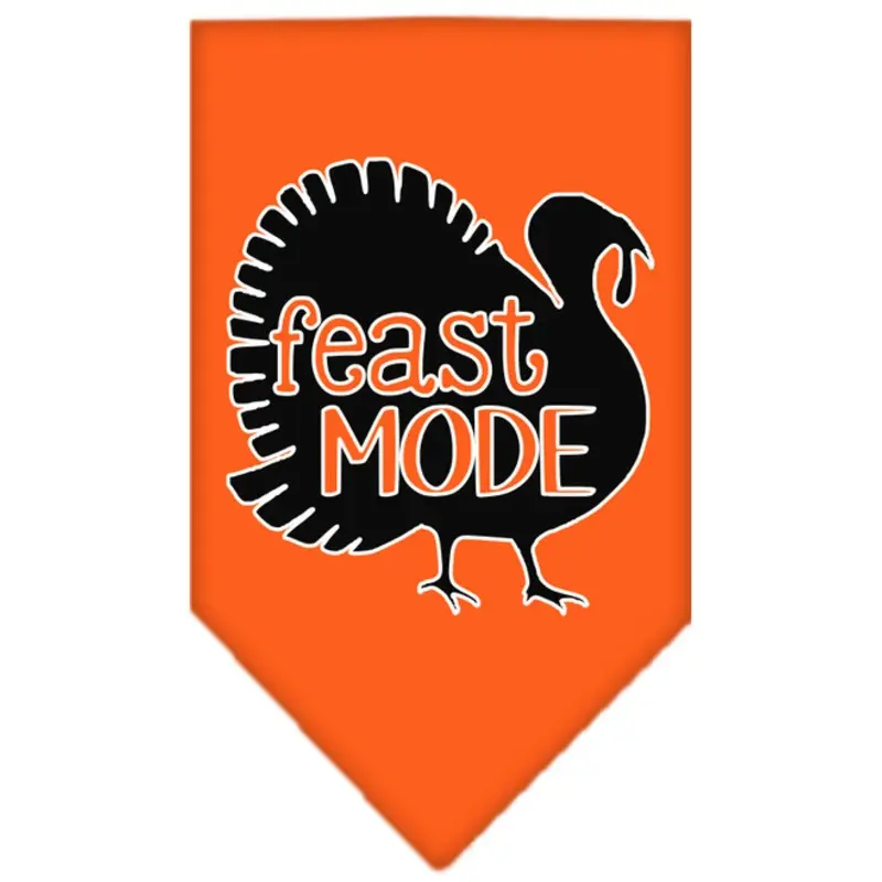 Feast Mode Screen Print Dog Bandana - Orange Small  - 14" x 14" square