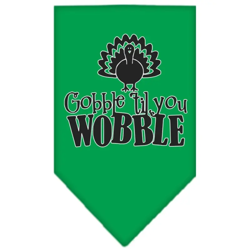 Gobble Til You Wobble Screen Print Dog Bandana - Emerald Green Small  - 14" x 14" square