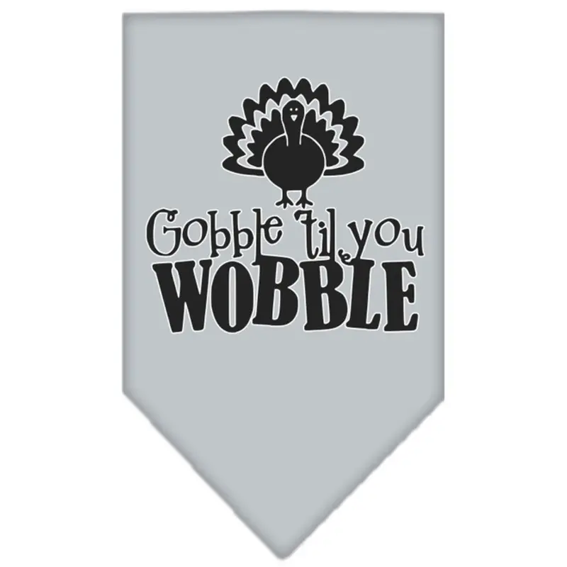 Gobble Til You Wobble Screen Print Dog Bandana - Grey Small  - 14" x 14" square