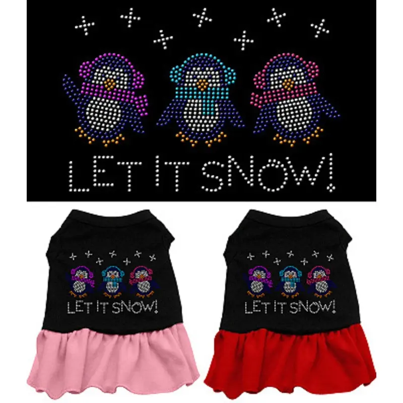 Let is Snow Penguins Rhinestone Christmas Dog Dress XS, Red