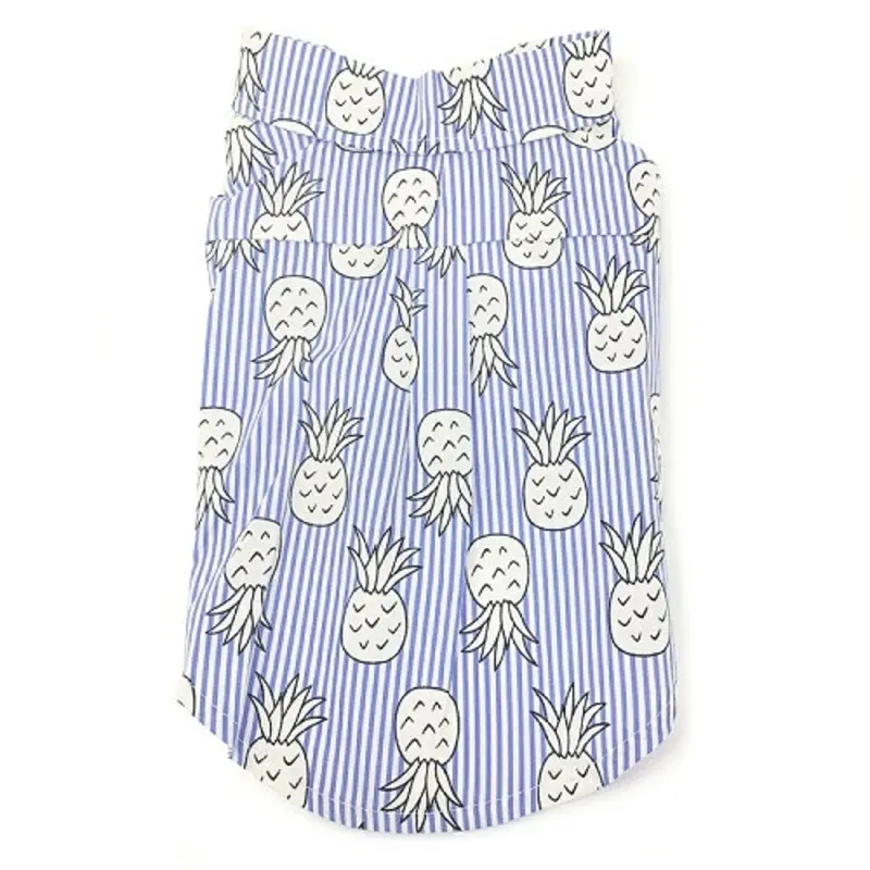 Pineapple Tropical Blue Dog Camp Shirt XS