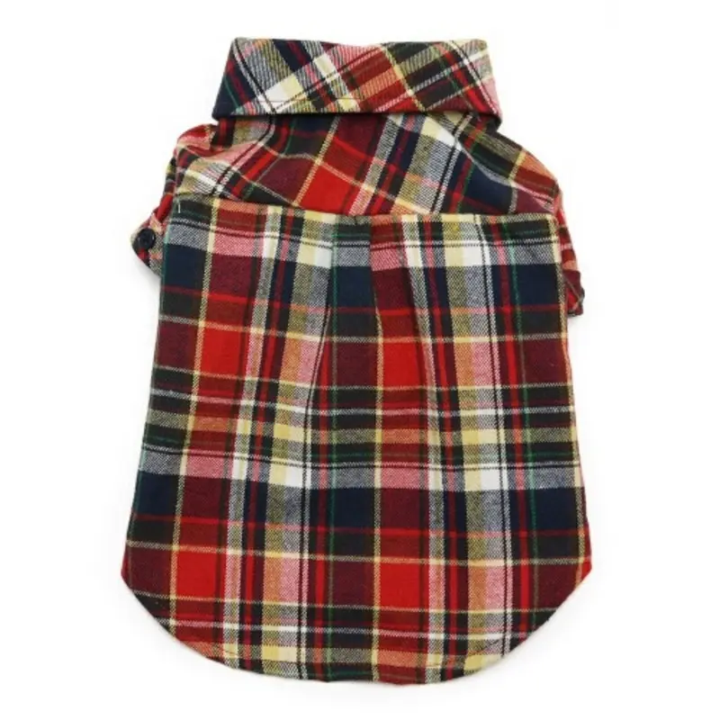 Red Plaid Flannel Button Down Dog Shirt