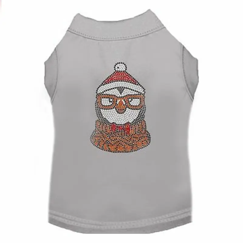 Hipster Penguin Rhinestone Dog Tank - Gray