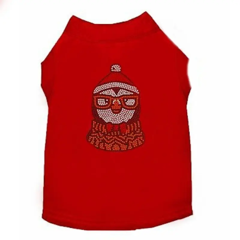 Hipster Penguin Rhinestone Dog Tank - Red