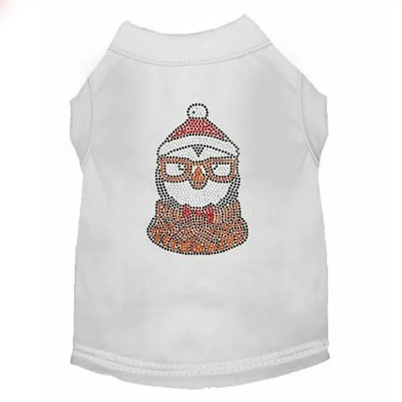 Hipster Penguin Rhinestone Dog Tank - White