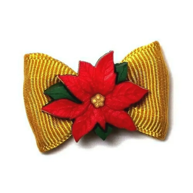 Holiday Christmas Poinsettia Dog Hair Bow Barrette - Gold Alligator Clip