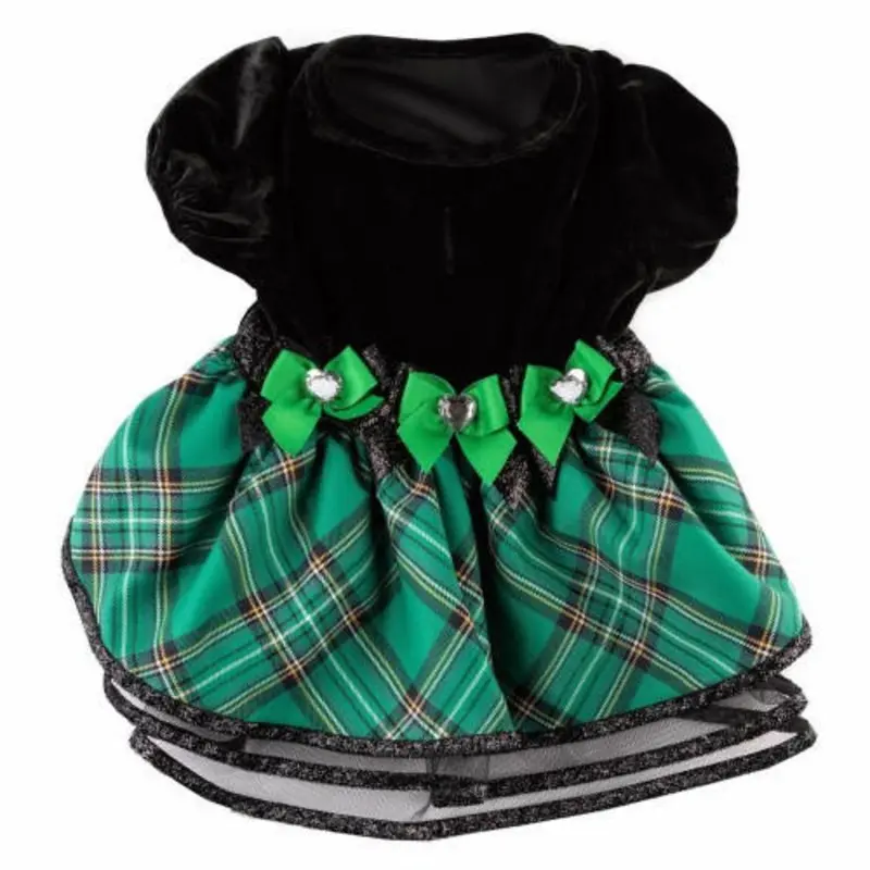 Green Tartan Plaid Cap Sleeve Dog Dress