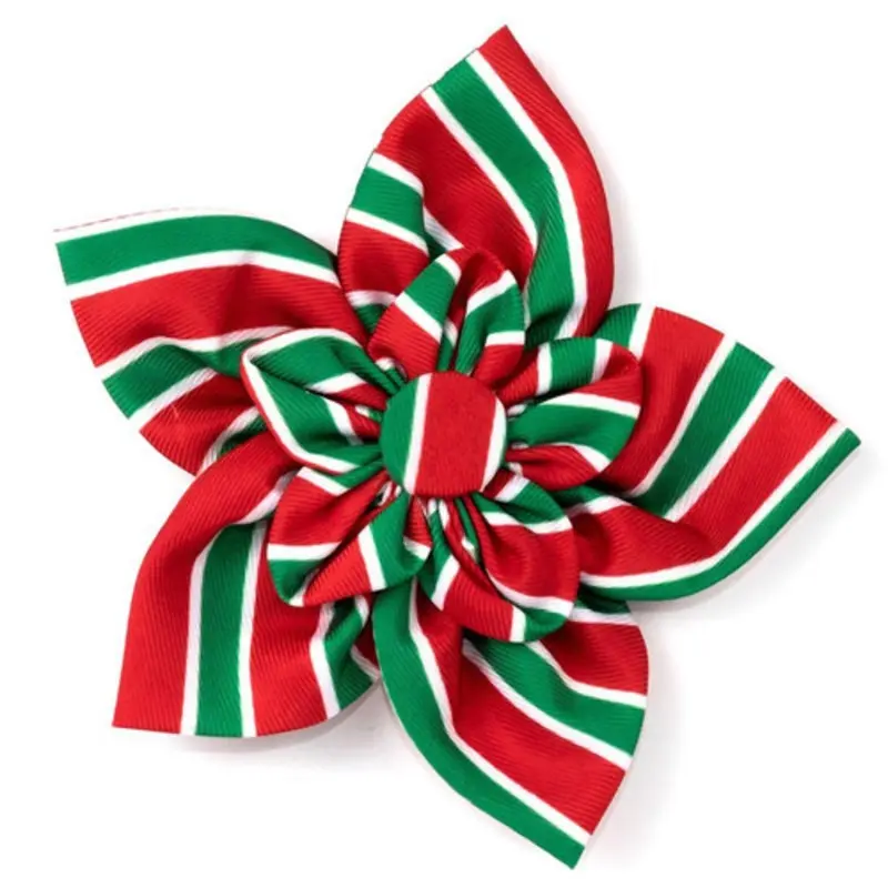 Holiday Stripe Pet Dog Collar Flower Small