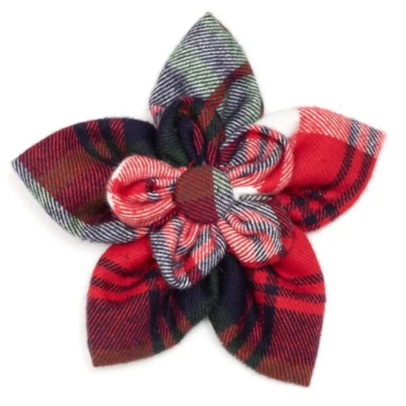 Red, Green & Navy Pet Dog Collar Flower Small