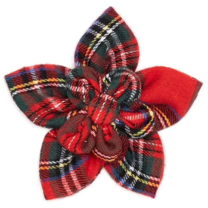Red Plaid III Pet Dog Collar Flower Small