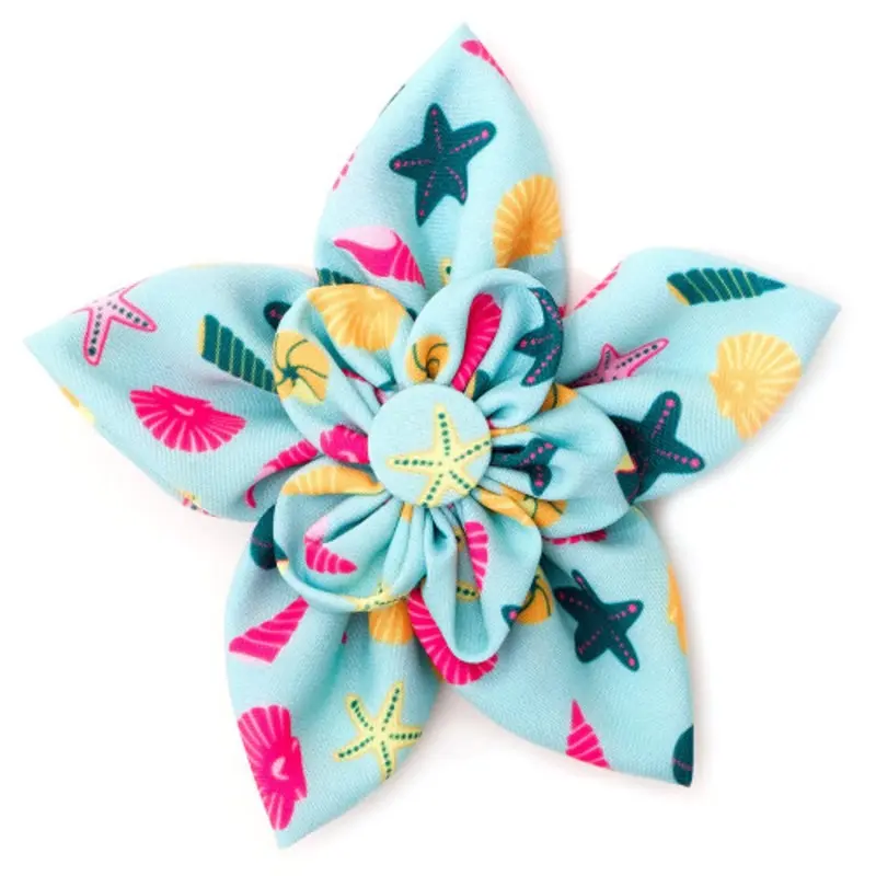 Seashells Teal Pet Dog Collar Flower Small