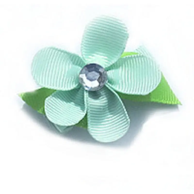 Aqua Flower Ribbon Dog Hair Bow Barrette One Size
