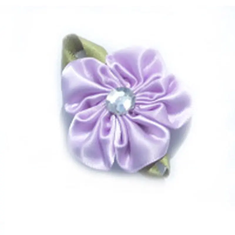 Lavender Flower Satin Ribbon Dog Hair Bow Barrette One Size