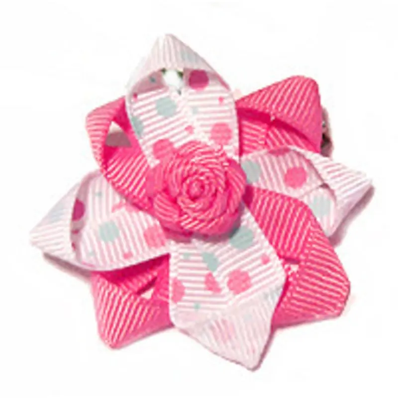 Pink and Blue Dot Rosette Dog Hair Bow One Size