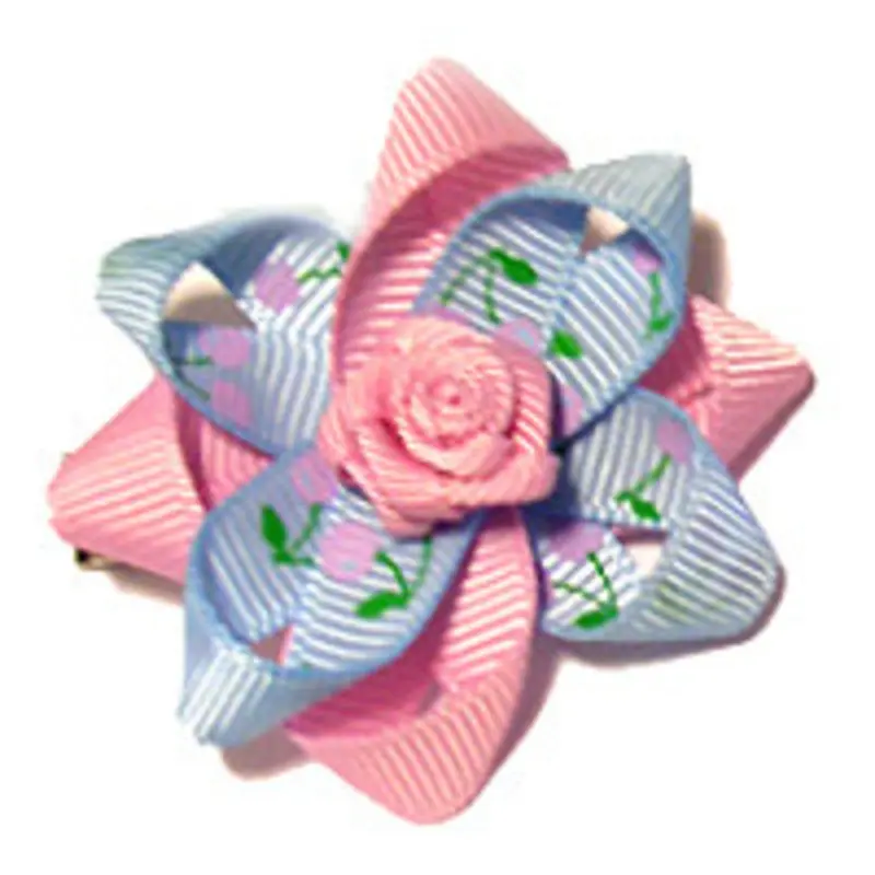 Pink and Blue Rosette Dog Hair Bow One Size