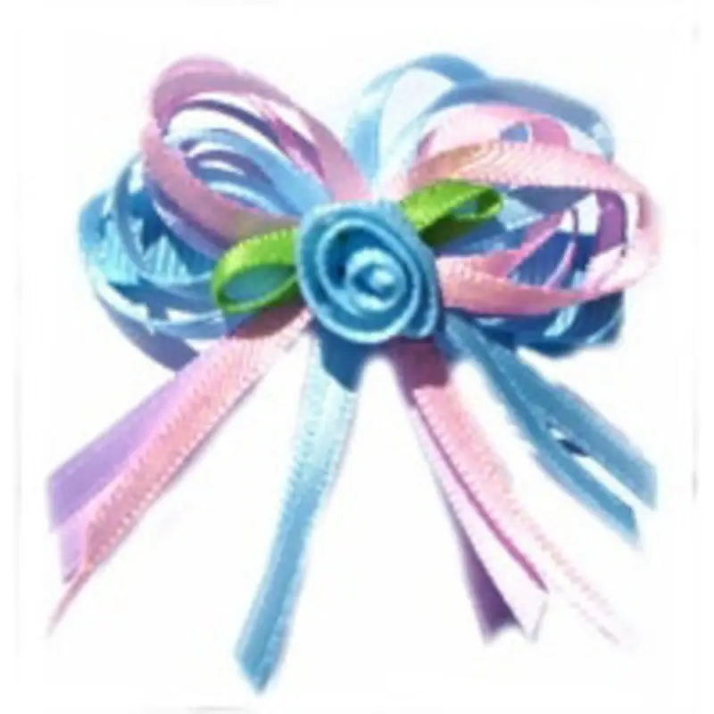 Pink & Baby Blue Rosette Ribbon Dog Hair Bow One Size
