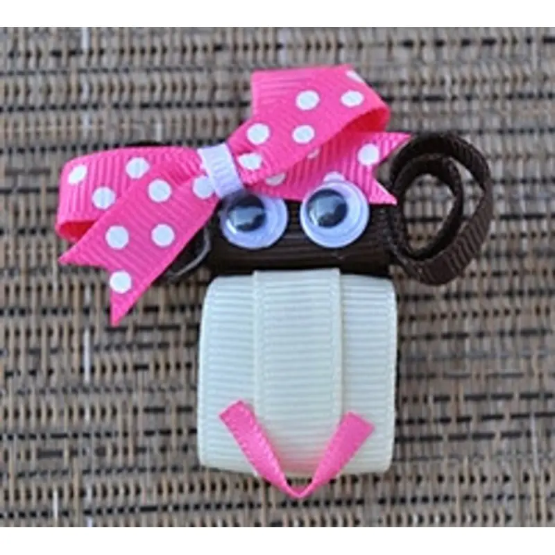 Pink Polka Dot Monkey Dog Hair Bow Barrette One Size