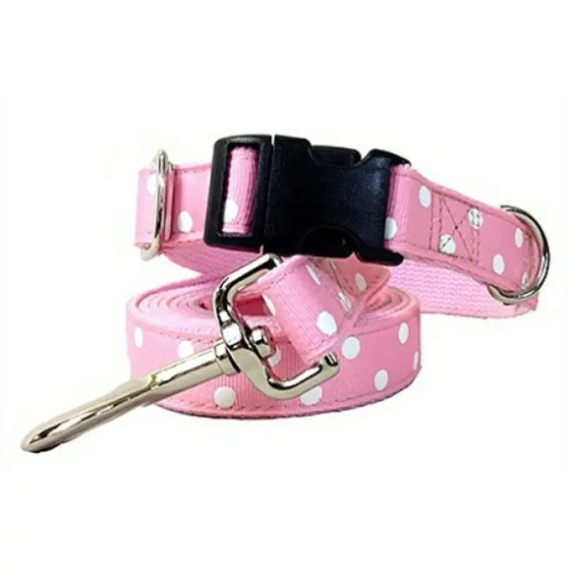 Betsy Baby Pink Polka Dots - Dog Collars & Leashes Medium  (neck 15-20")