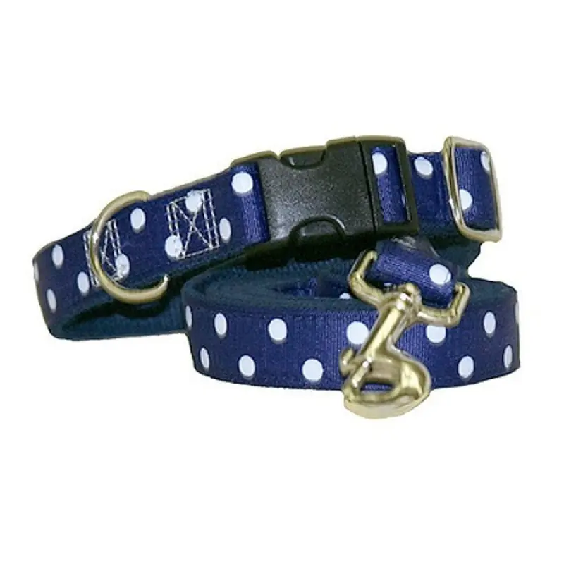 Betsy Navy Blue Polka Dots - Dog Collars & Leashes Medium  (neck 15-20")