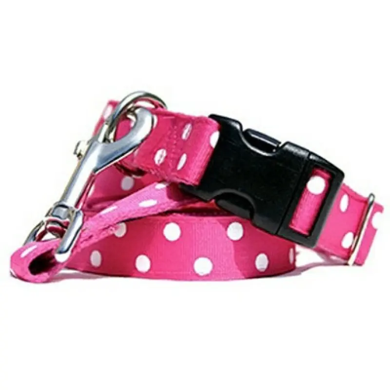Betsy Pink Polka Dots Dog Collars & Leashes Small  (neck 12-15")