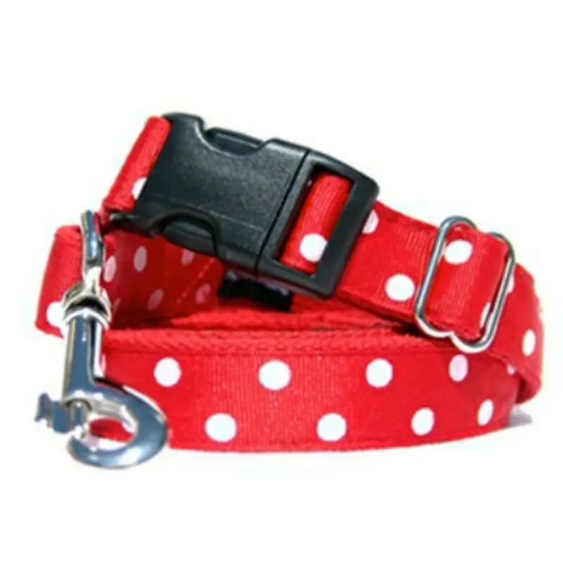 Betsy Red Polka Dots Dog Collars & Leashes Small  (neck 12-15")