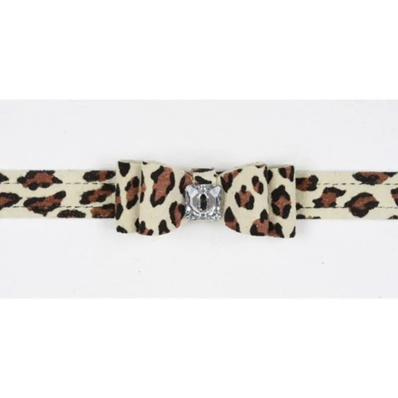Cheetah Light Big Bow Dog Collar - In Stock X-Large   15 - 16.5" neck  (+8)