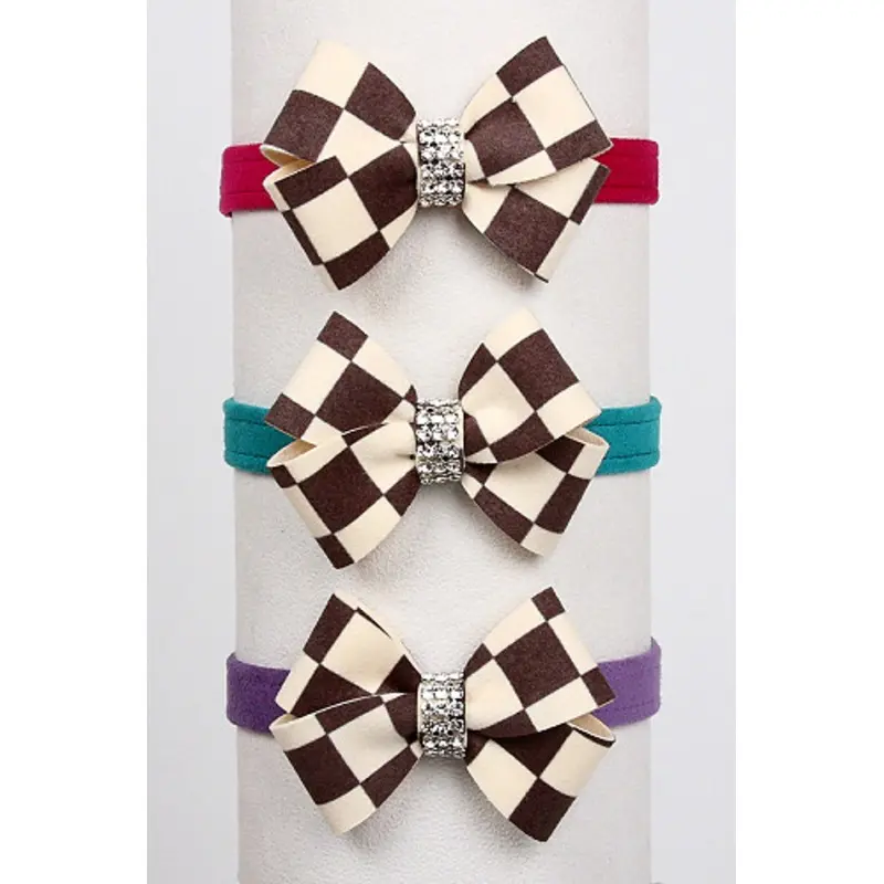 Windsor Check Nouveau Bow Dog Collars by Susan Lanci - 2 Teacup (sz 1)