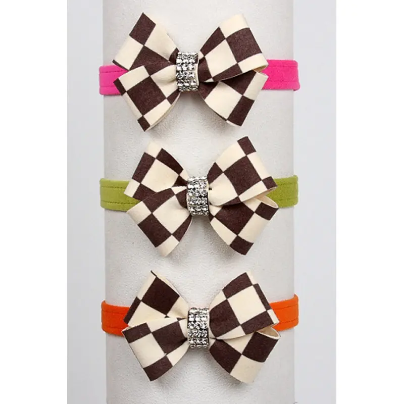 Windsor Check Nouveau Bow Dog Collars by Susan Lanci - 3 Teacup (sz 1)