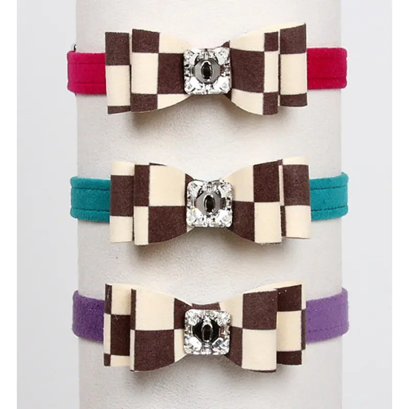 Windsor Check Really Big Bow Dog Collars by Susan Lanci - 2 Wine n Roses