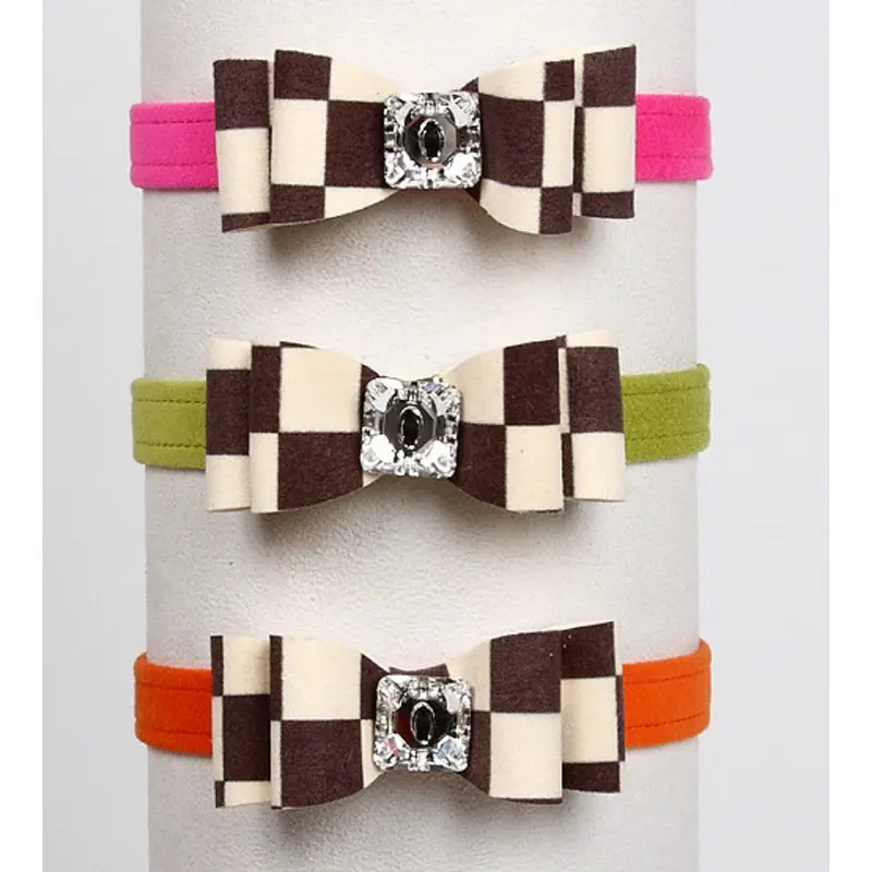 Windsor Check Really Big Bow Dog Collars by Susan Lanci - 3 Pink Sapphire