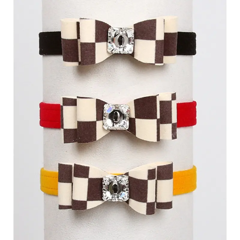 Windsor Check Really Big Bow Dog Collars by Susan Lanci Black