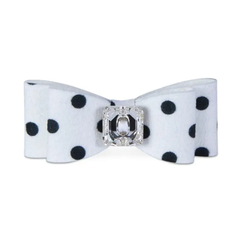 Black and White Polka Dot Big Bow Hair Bow Barrette TW:  1 X 3/8