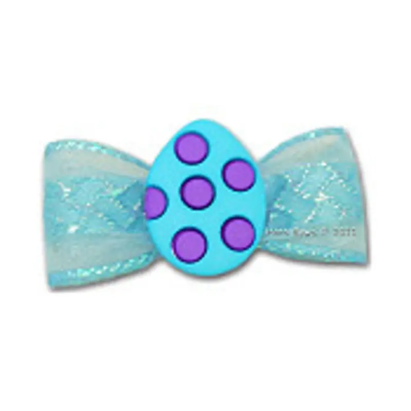 Dog Bow Barrette  - Blue Dotted Easter Egg Bands