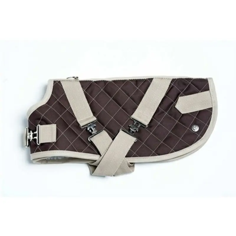 Quilted Horse Blanket Dog Coat - Brown / Beige 10 inch