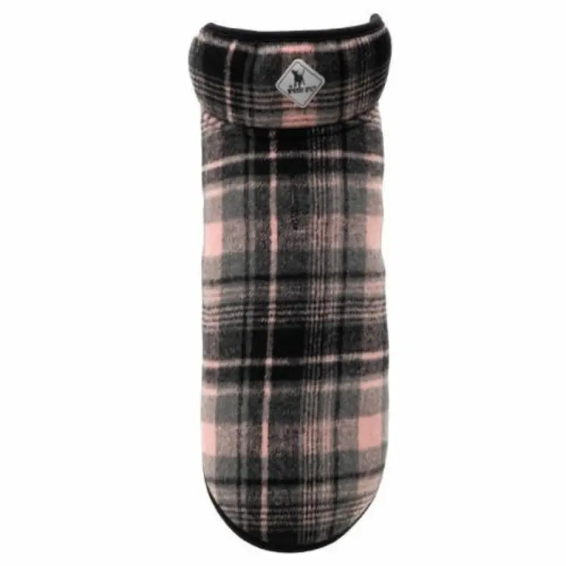 Alpine Sherpa Lined Dog Coat - Light Pink/Gray/Black Plaid 8