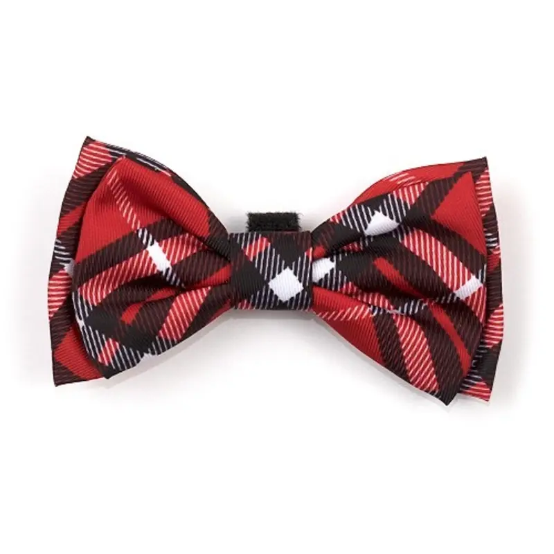 Bias Plaid Red Pet Dog Bow Tie Small