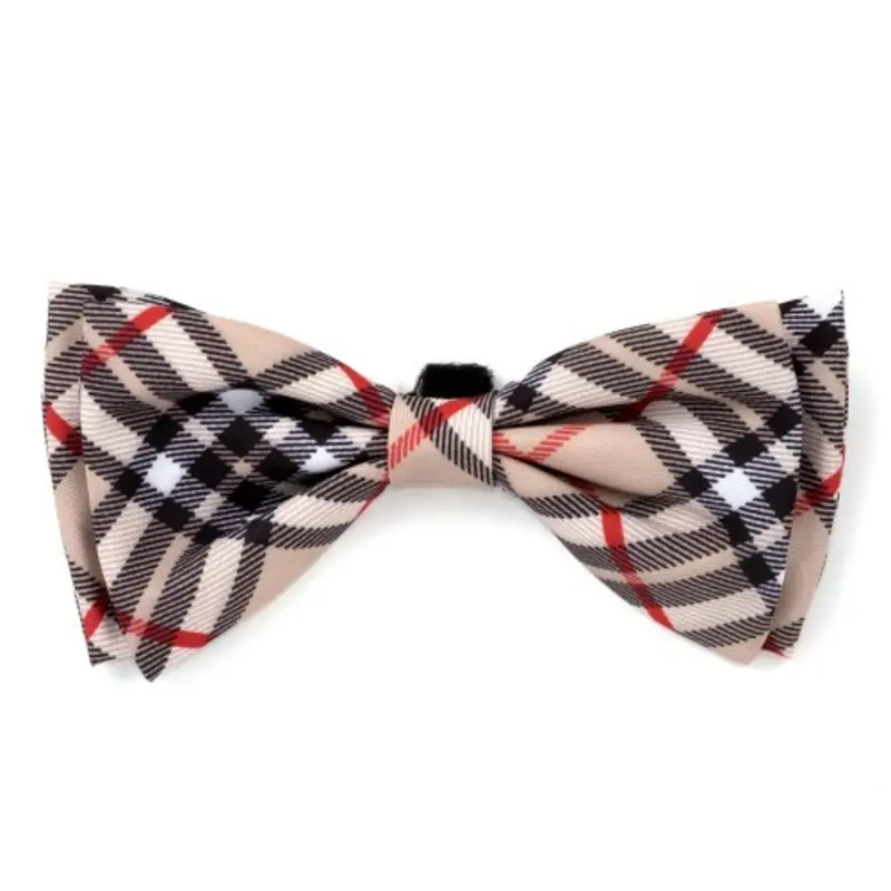 Bias Plaid Tan Pet Dog Bow Tie Small