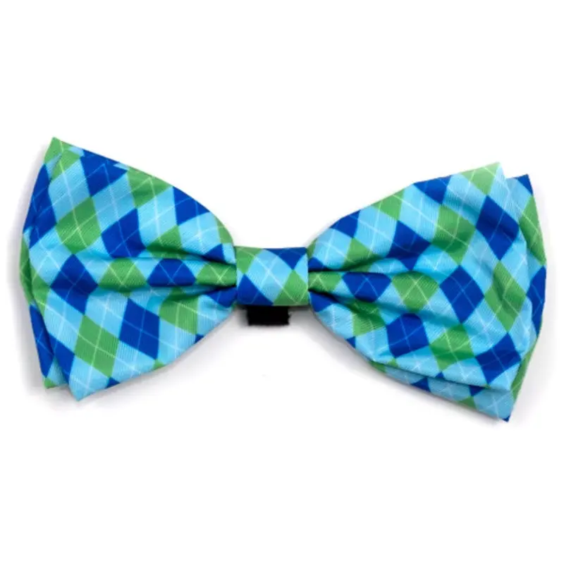 Preppy Argyle Blue Pet Dog Bow Tie Small