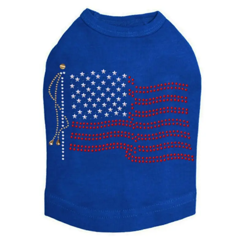 American Flag Nailheads Dog Tank - Royal Blue - Size Medium Medium