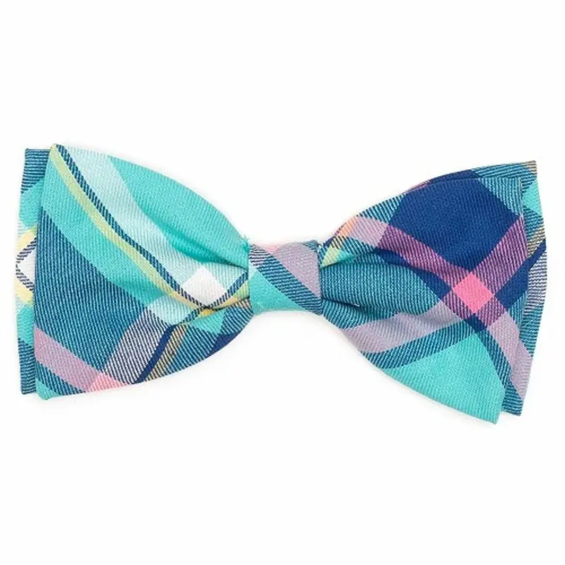 Aqua Navy Plaid Pet Dog Bow Tie Small