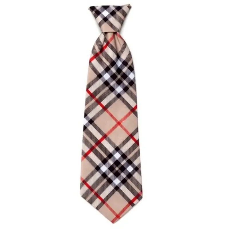Bias Tan Plaid Pet Dog Neck Tie Small