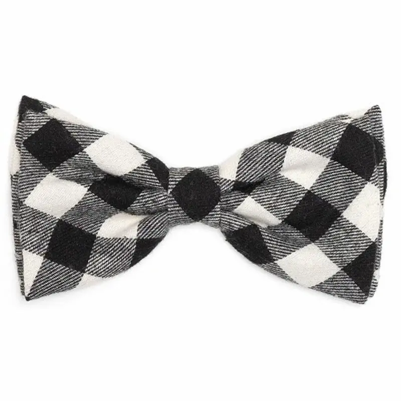 Black & Off White Buffalo Plaid Pet Dog Bow Tie Small