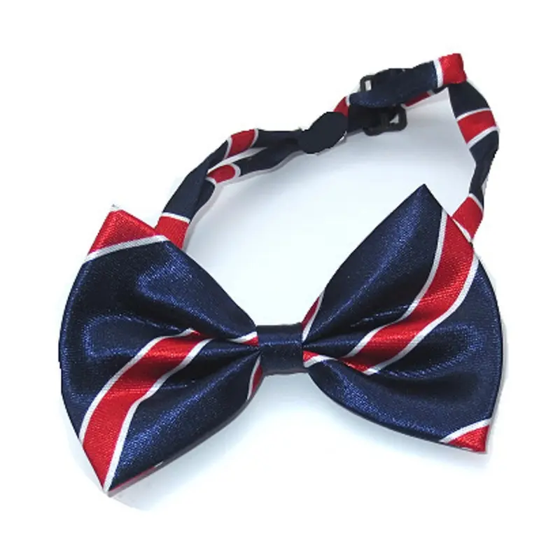Blue, Red & White Stripe Dog Bow Tie Neck Size 10-17 inches