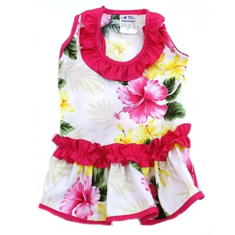 Fuchsia Pink Ruffle Hibiscus Hawaiian Dog Dress XXS