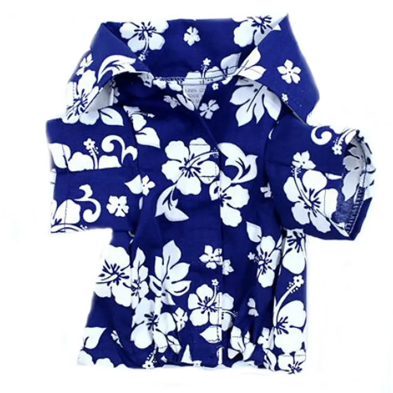 Navy Hibiscus Hawaiian Dog Shirt XXS
