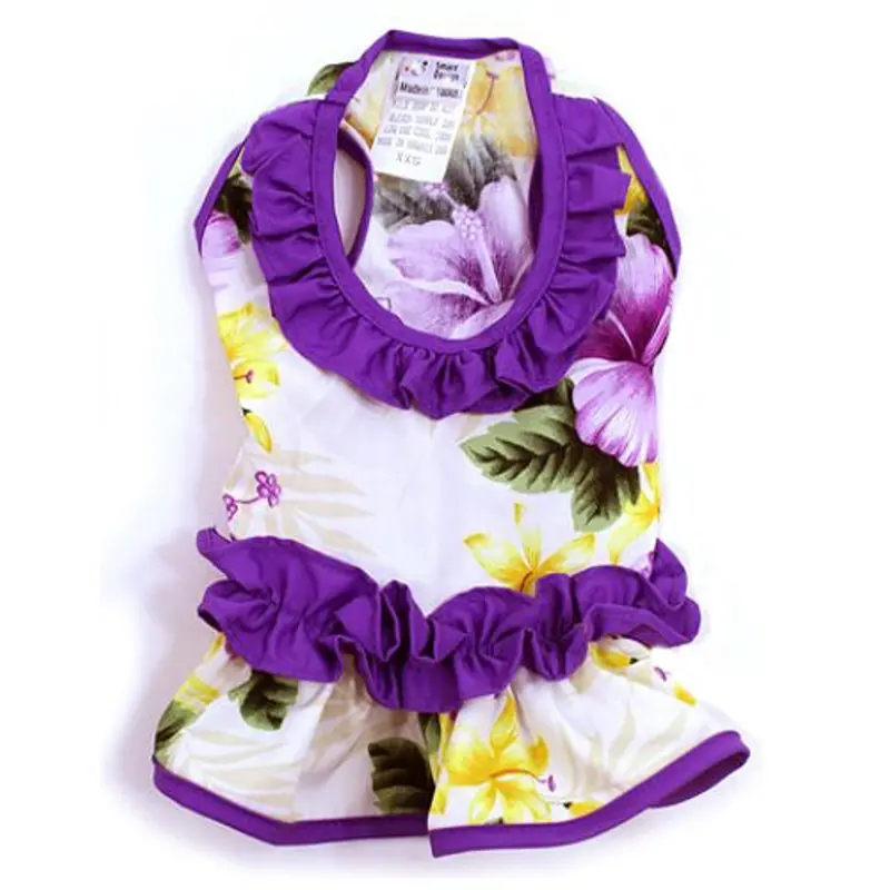 Purple Ruffle Hibiscus Hawaiian Dog Dress XXS